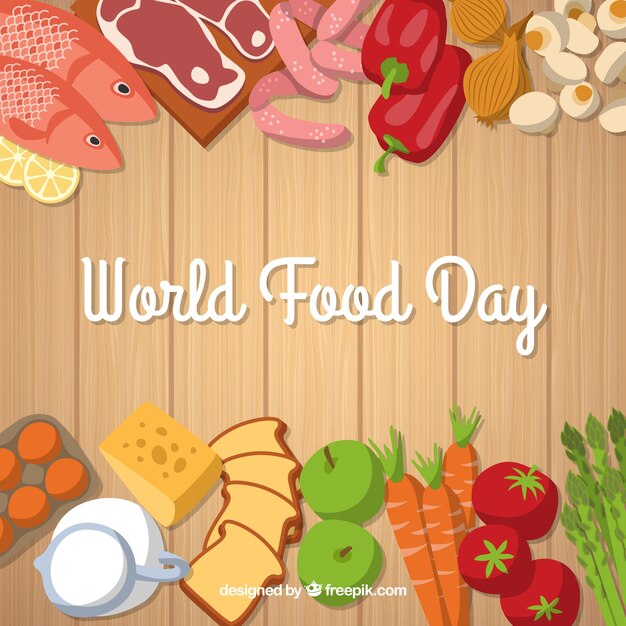 Día mundial de la comida sobre fondo de madera