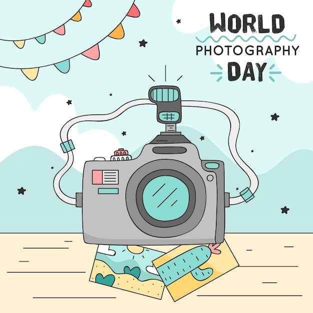 Día mundial de la fotografía con cámara.