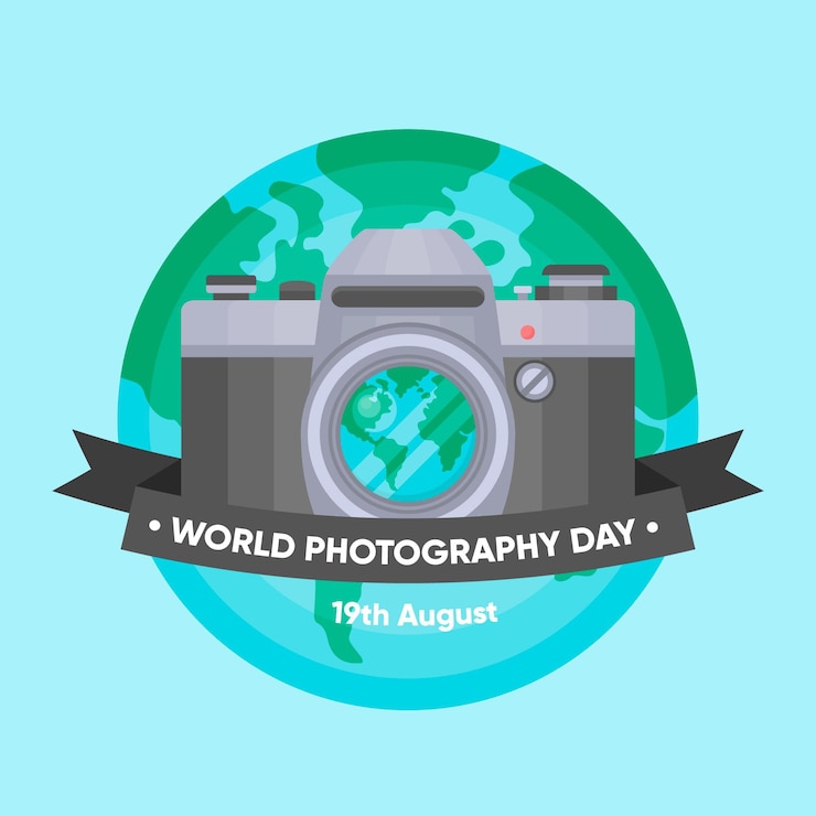 Vector gratuito día mundial de la fotografía de diseño plano