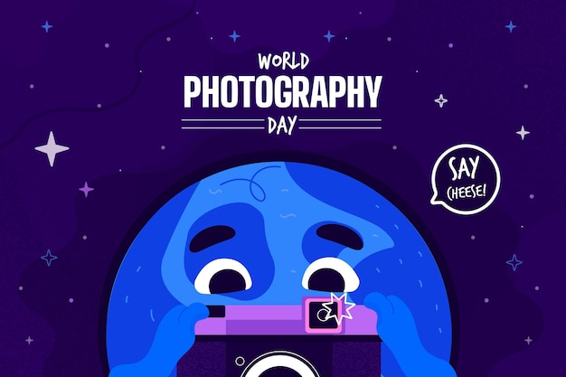 Vector gratuito día mundial de la fotografía de diseño plano