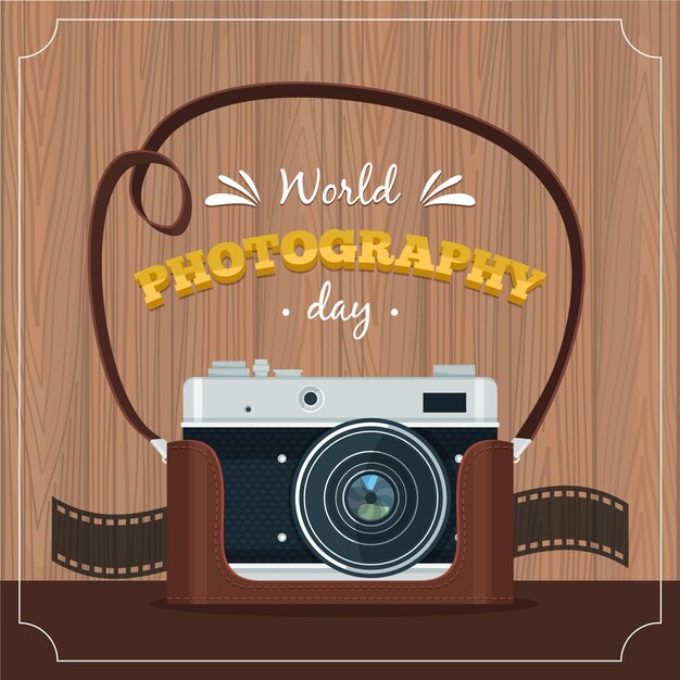 Día mundial de la fotografía de diseño plano