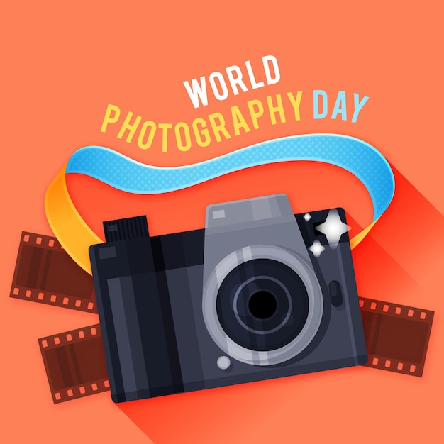 Día mundial de la fotografía plana