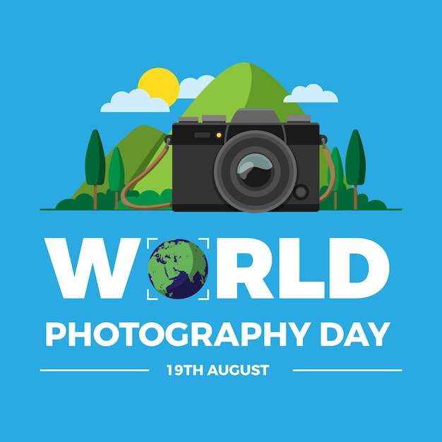 Día mundial de la fotografía plana