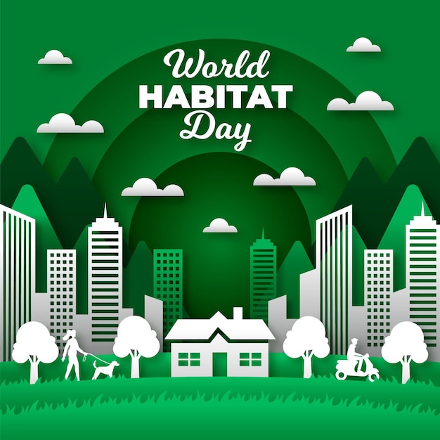 Vector gratuito día mundial del hábitat en concepto de estilo de papel