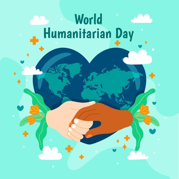 Vector gratuito día mundial humanitario con tierra y manos en forma de corazón