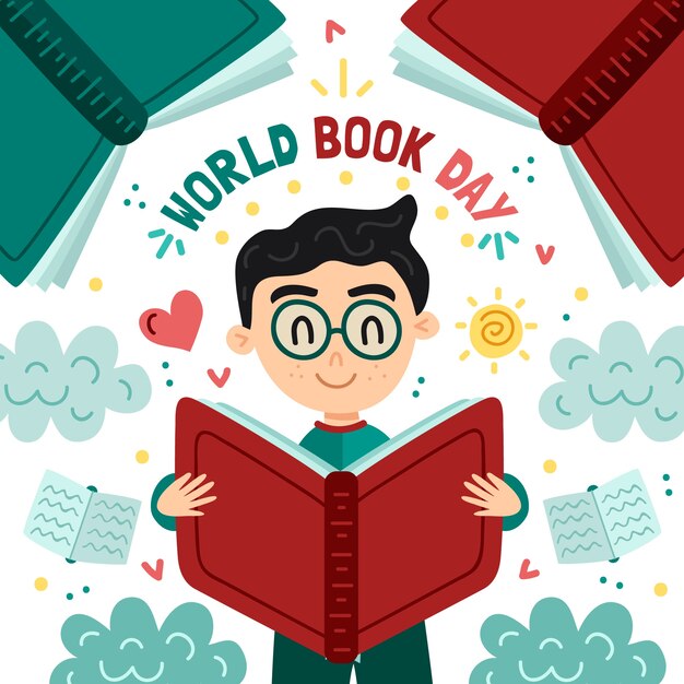 Día mundial del libro dibujado a mano