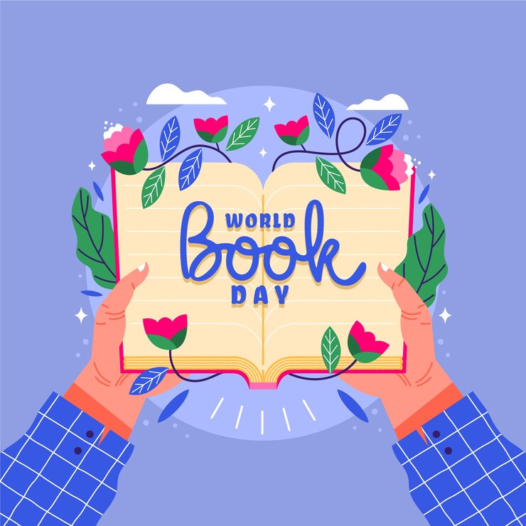 Vector gratuito día mundial del libro con persona con libro abierto con flores