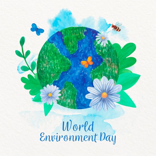 Día mundial del medio ambiente acuarela con globo