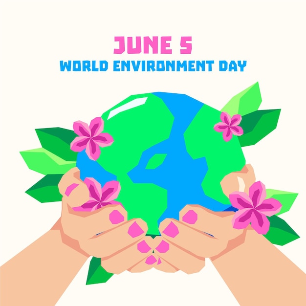 Día mundial del medio ambiente con manos sosteniendo planeta