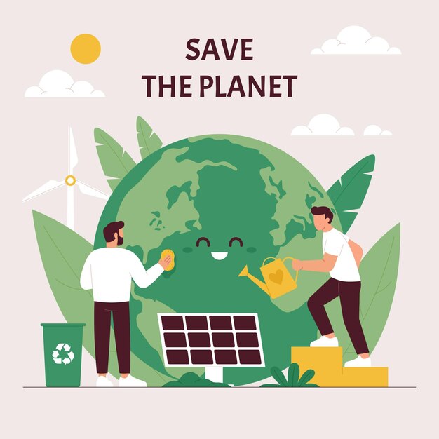 Día mundial del medio ambiente plano orgánico salva el planeta ilustración