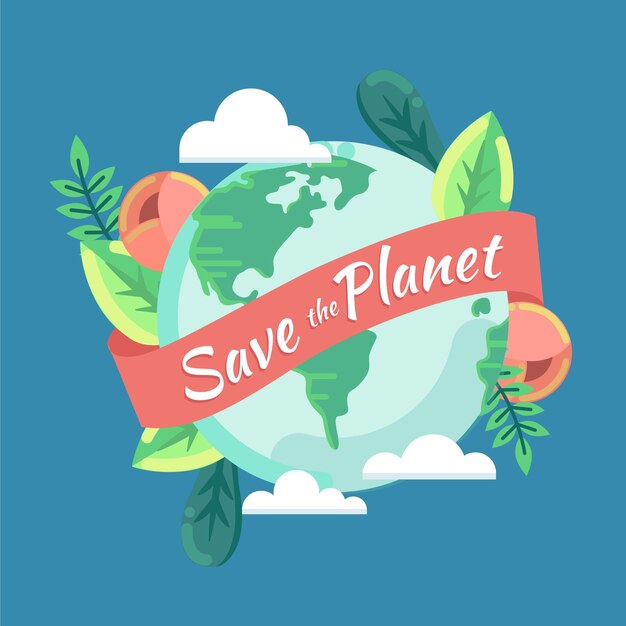 Día mundial del medio ambiente plano salva el planeta ilustración