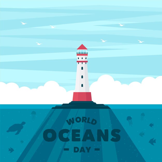 Día mundial de los océanos con faro