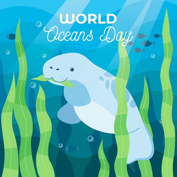 Vector gratuito día mundial de los océanos con focas bajo el agua