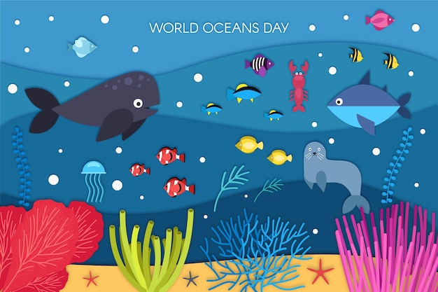 Vector gratuito día mundial de los océanos en papel