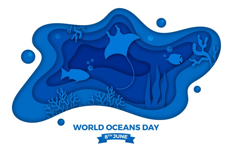 Vector gratuito día mundial de los océanos en papel