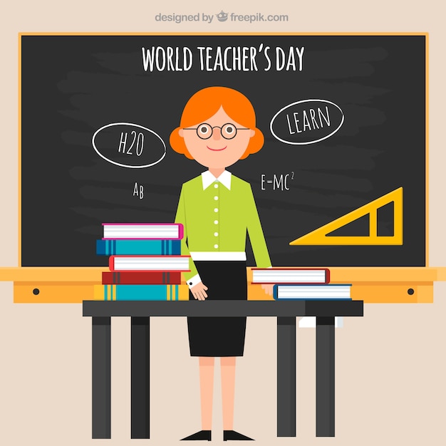 Vector gratuito día mundial del profesorado, profesora estilo flat