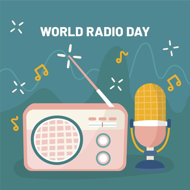 Día mundial de la radio dibujado a mano con micrófono