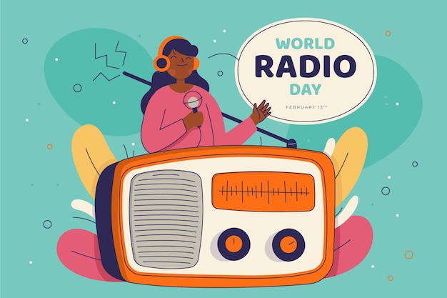 Día mundial de la radio dibujado a mano plana