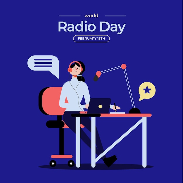 Vector gratuito día mundial de la radio del diseño plano