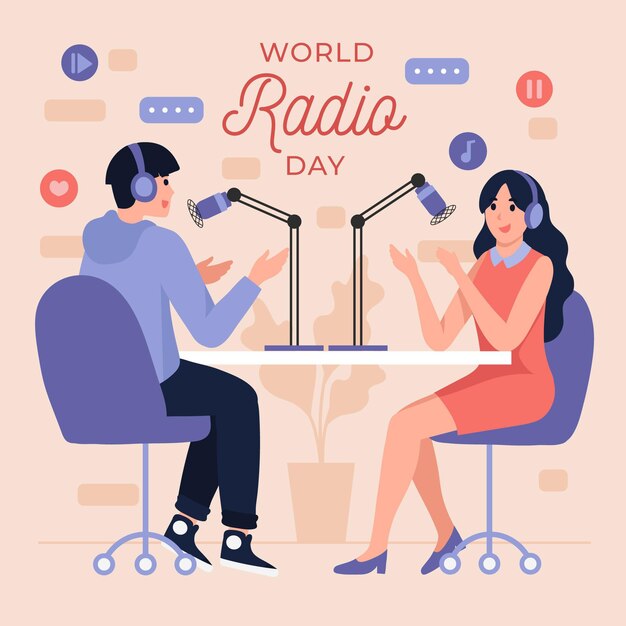 Día mundial de la radio del diseño plano