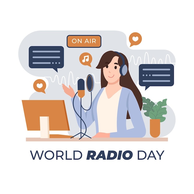 Día mundial de la radio del diseño plano