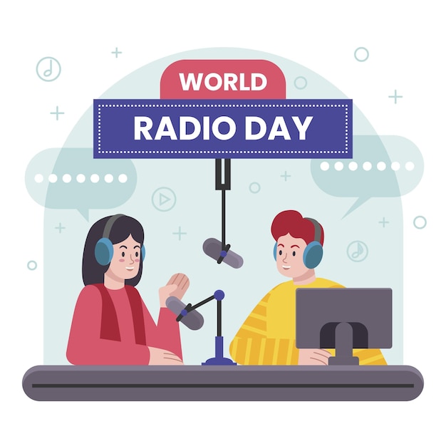 Día mundial de la radio del diseño plano