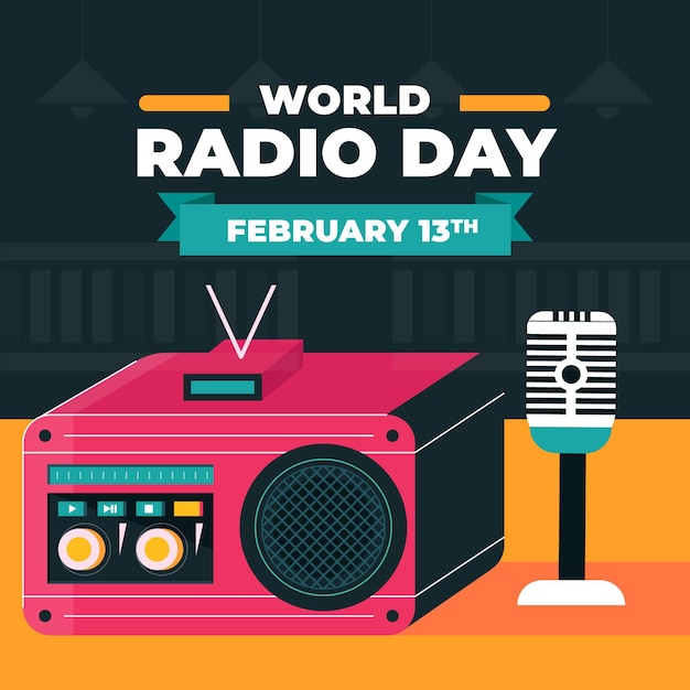 Día mundial de la radio del diseño plano