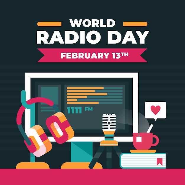 Vector gratuito día mundial de la radio del diseño plano