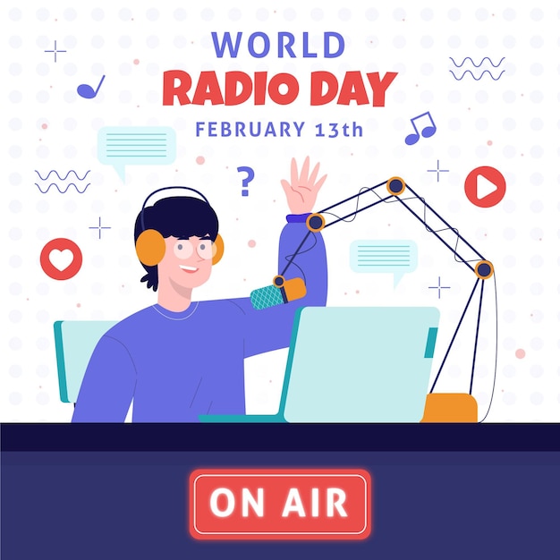 Vector gratuito día mundial de la radio del diseño plano