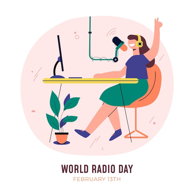 Día mundial de la radio del diseño plano