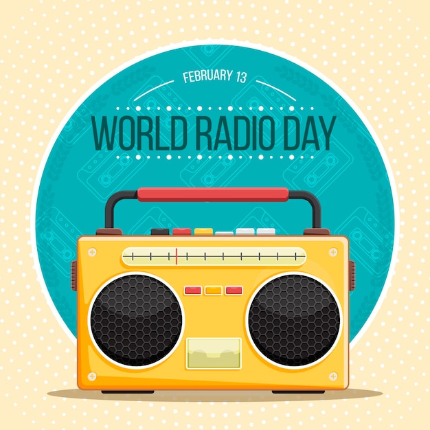 Día mundial de la radio del diseño plano
