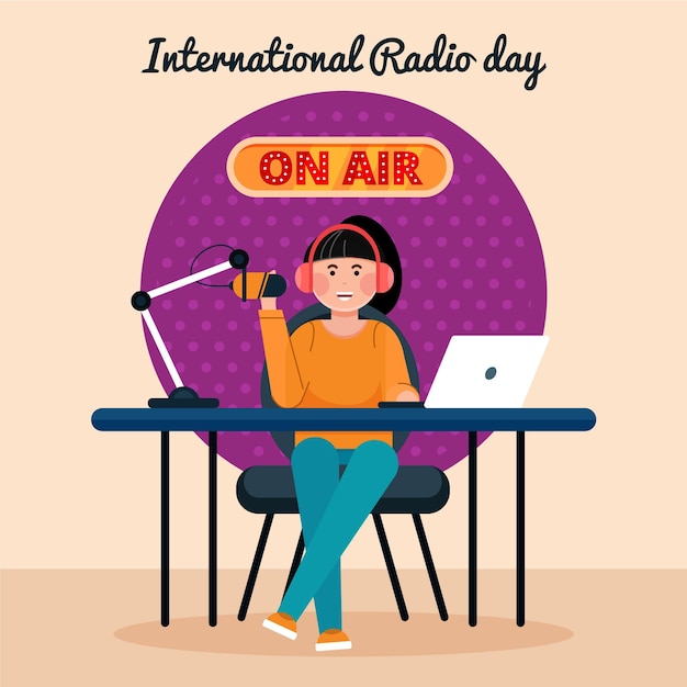 Vector gratuito día mundial de la radio plana