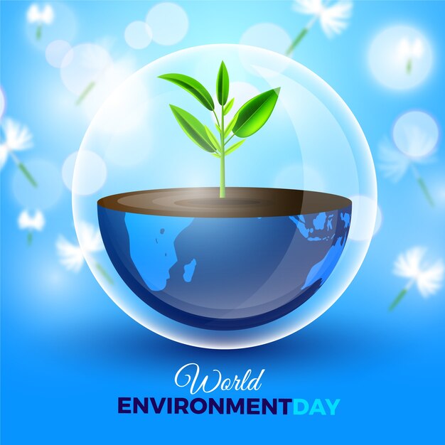 Día mundial realista del medio ambiente con plantas que crecen desde la tierra