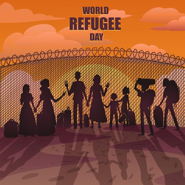 Día mundial de los refugiados con siluetas