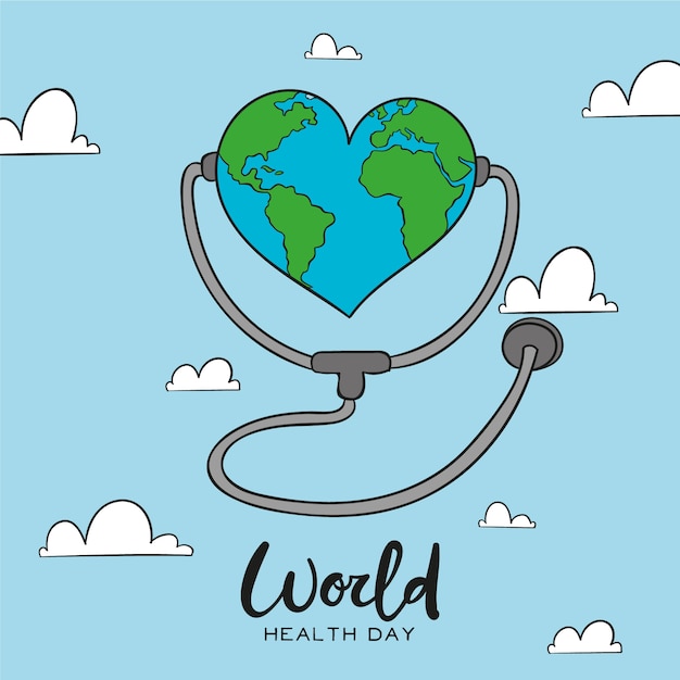 Día mundial de la salud en forma de corazón tierra en el cielo