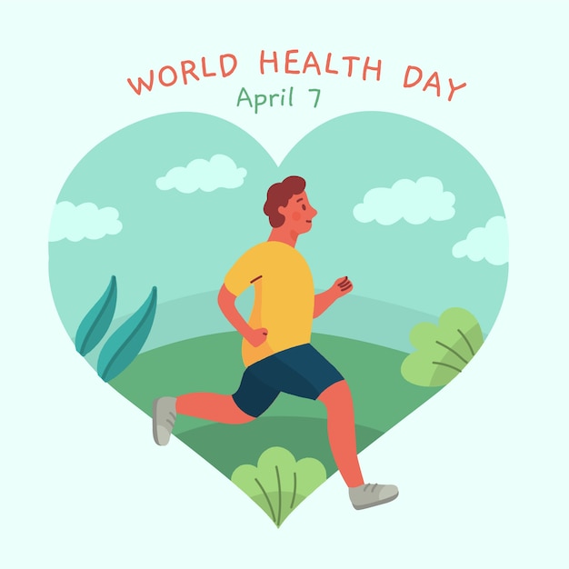 Vector gratuito día mundial de la salud con el hombre corriendo