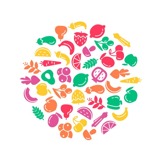 Día mundial de la salud orgánica. Ilustración de fondo de frutas y verduras