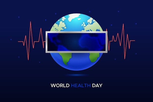 Día mundial de la salud con planeta y ondas sonoras
