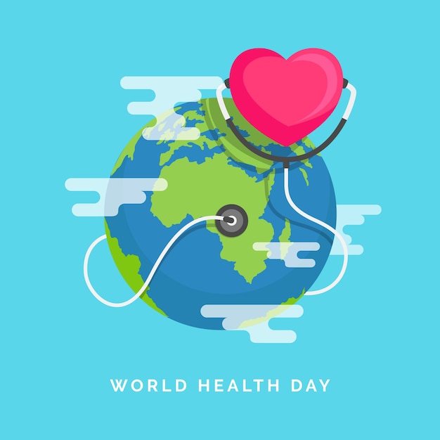 Día mundial de la salud con el planeta tierra en diseño plano