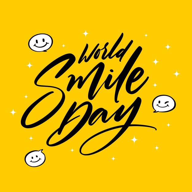 Día mundial de la sonrisa con letras de cara feliz