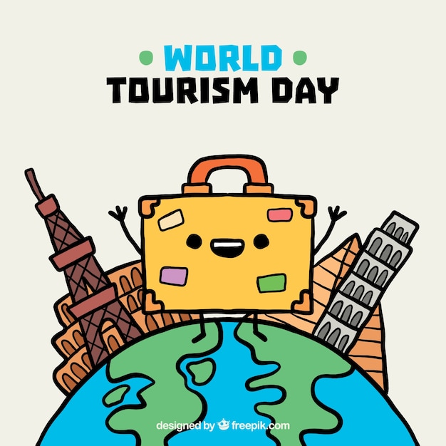 Vector gratuito día mundial del turismo, una maleta feliz