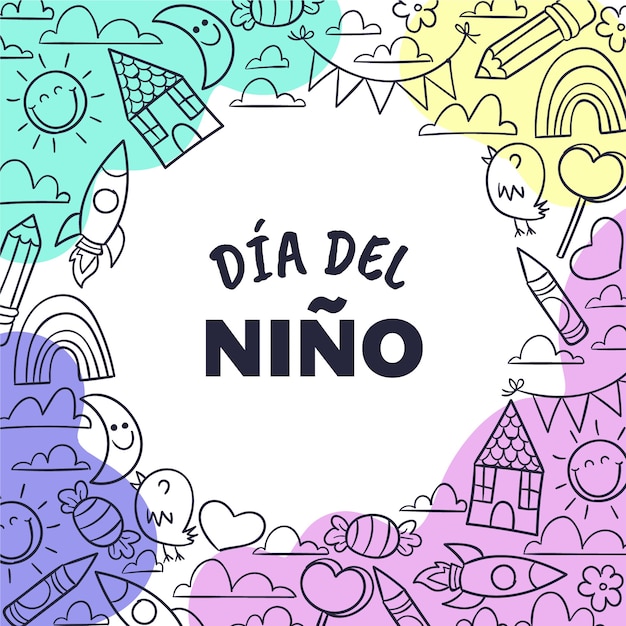 Día del niño dibujado a mano en español ilustración