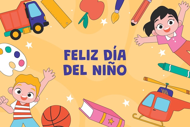 Vector gratuito día del niño dibujado a mano en fondo español