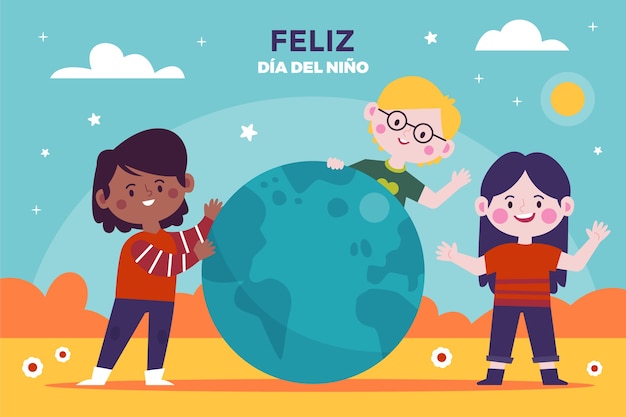 Día de los niños planos en el fondo español