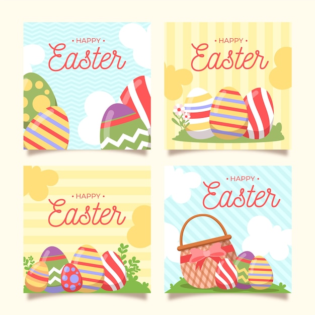 Día de Pascua ilustrado instagram posts set