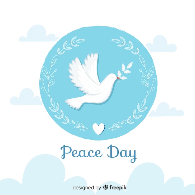 Día de la paz plana con paloma y hojas de olivo