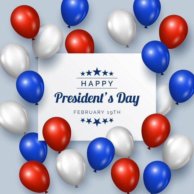 Día del presidente con globos de diseño realista.