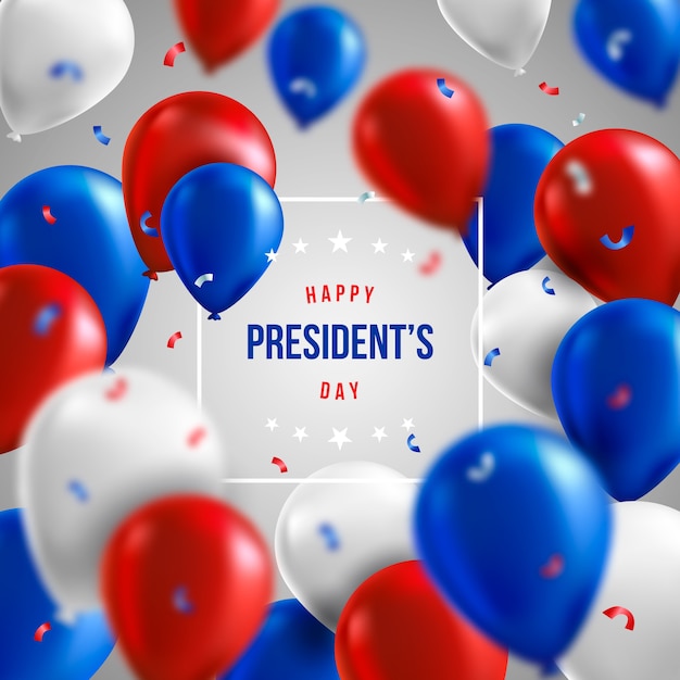 Día de los presidentes con globos realistas y saludo