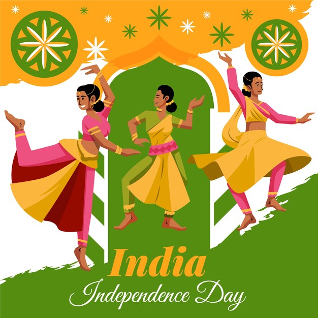 Día de la república india con bailarines en diseño plano