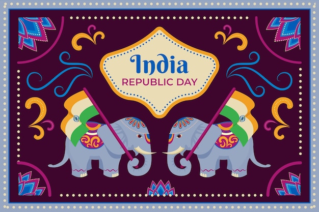 Vector gratuito día de la república india de diseño plano con ilustración de elefante